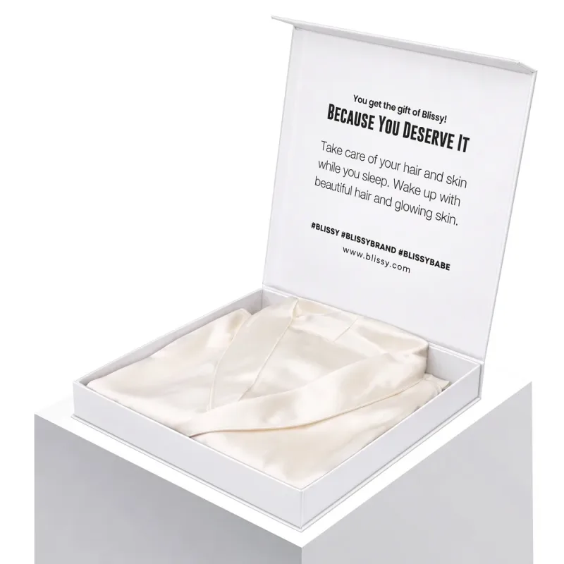 Blissy Signature Silk Robe - White