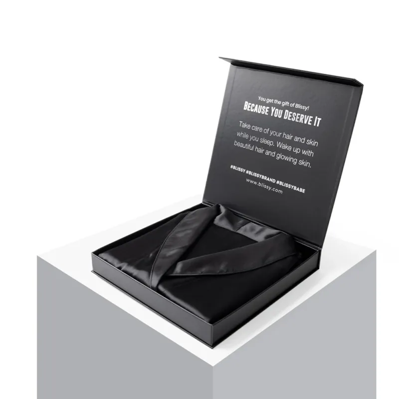 Blissy Signature Zijden Robe - Zwart